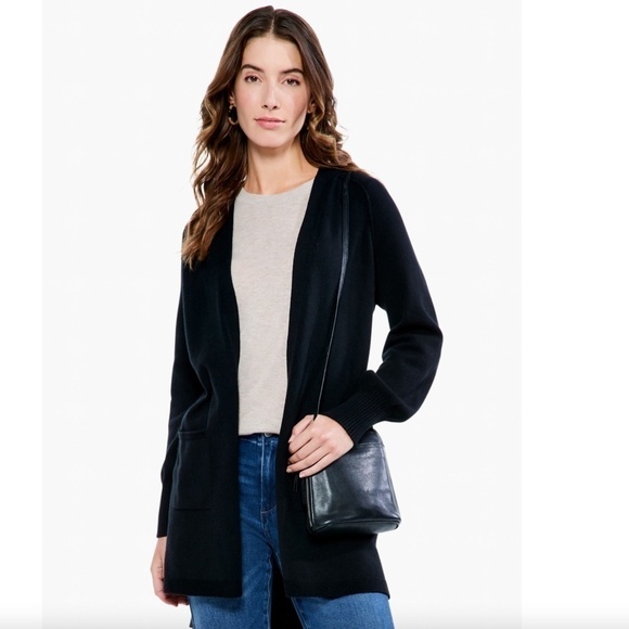 Nic & Zoe Black Front Open Cozy Femme Cardigan with Pockets